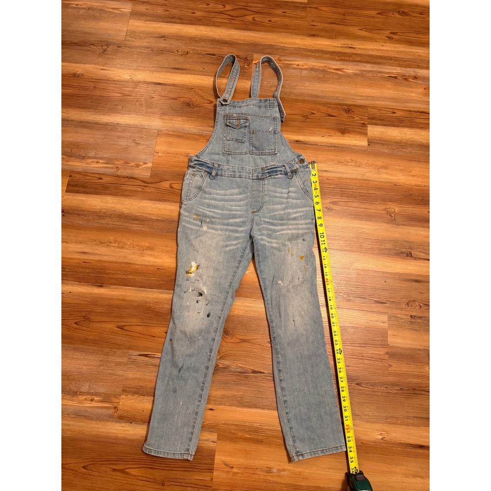Free People Light Wash Paint Splatter Denim Overalls Blue Size 8 - Picture 5 of 6